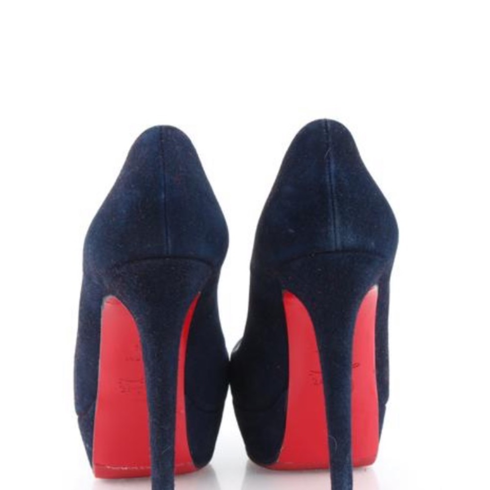 Christian Louboutin Navy Suede Platform Pumps with Red Soles - Picture 4 of 8